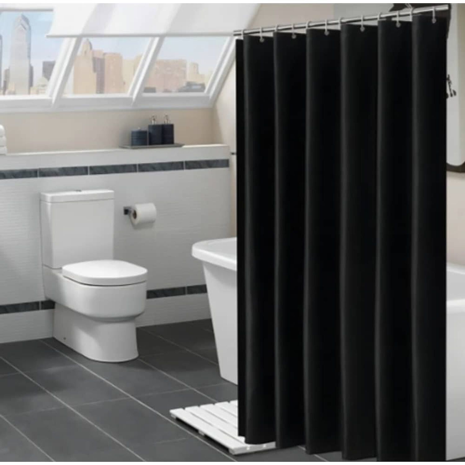 Cortina Ba&ntilde;o Ducha Negra Poli&eacute;ster 180x180 image number 2.0