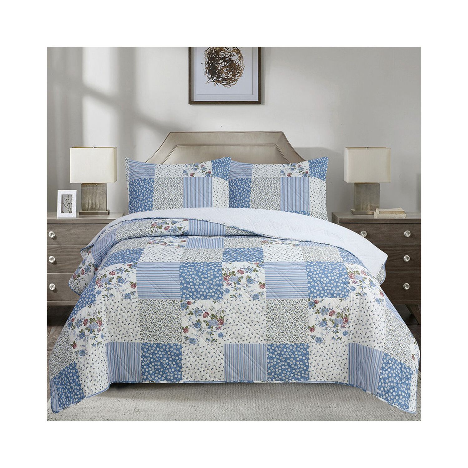 Quilt Andes Sherpa Estampado Patchwork Celeste 1.5 P image number 0.0