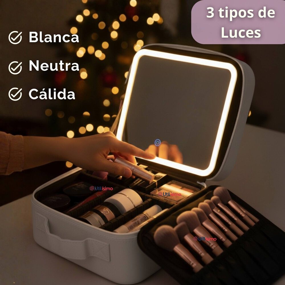 Malet&iacute;n De Maquillaje Con Luz Led Y Espejo Estuche De Maquillaje Organizador image number 4.0