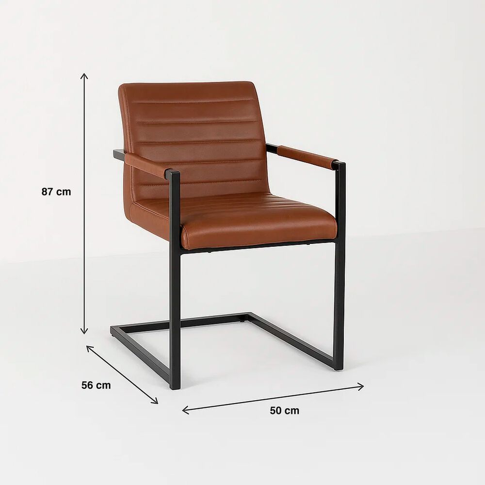 Pack De 4 Sillas Industriales De Cuero Sint&eacute;tico Marr&oacute;n Con Base Met&aacute;lica &ndash; Caf&eacute; image number 3.0