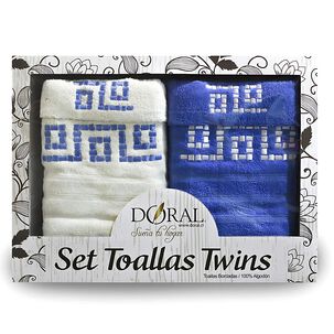 Set 4 Toallas Jacquard Azul Bordada Doral Soft Touch - Ps