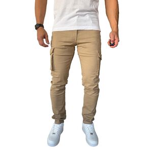 Pantal&oacute;n De Tela Cargo Slim Fit Mosaico Elasticado Caqui