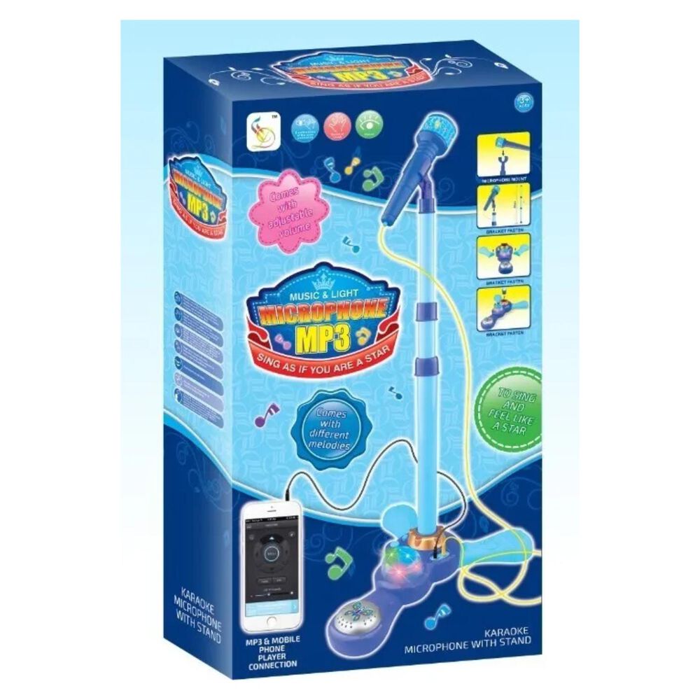 Juguete Microfono Karaoke Pedestal Luces Mp3 Azul Infantil image number 2.0