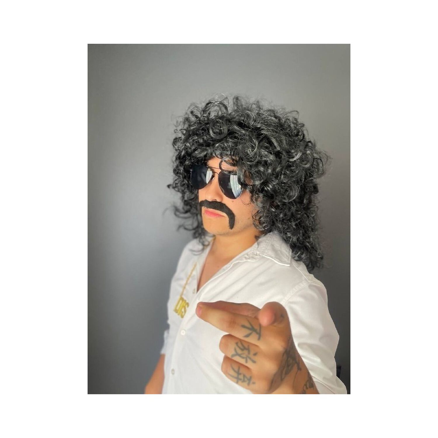 Set Disfraz Afro Retro Hombre A&ntilde;os 80 Onda Disco Pelo image number 8.0