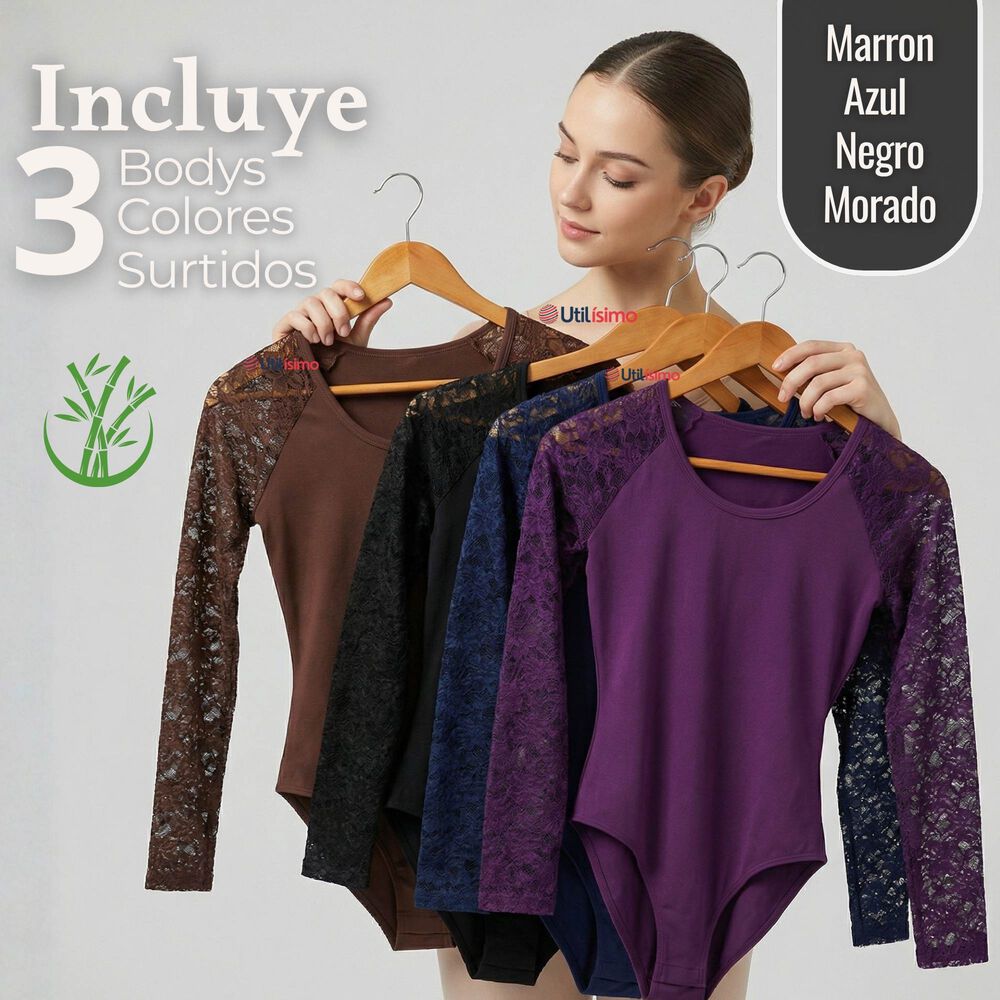 Pack 3 Bodys Cuello Redondo Manga Larga Con Encaje Bamb&uacute; Mujer Colores Surtidos image number 1.0