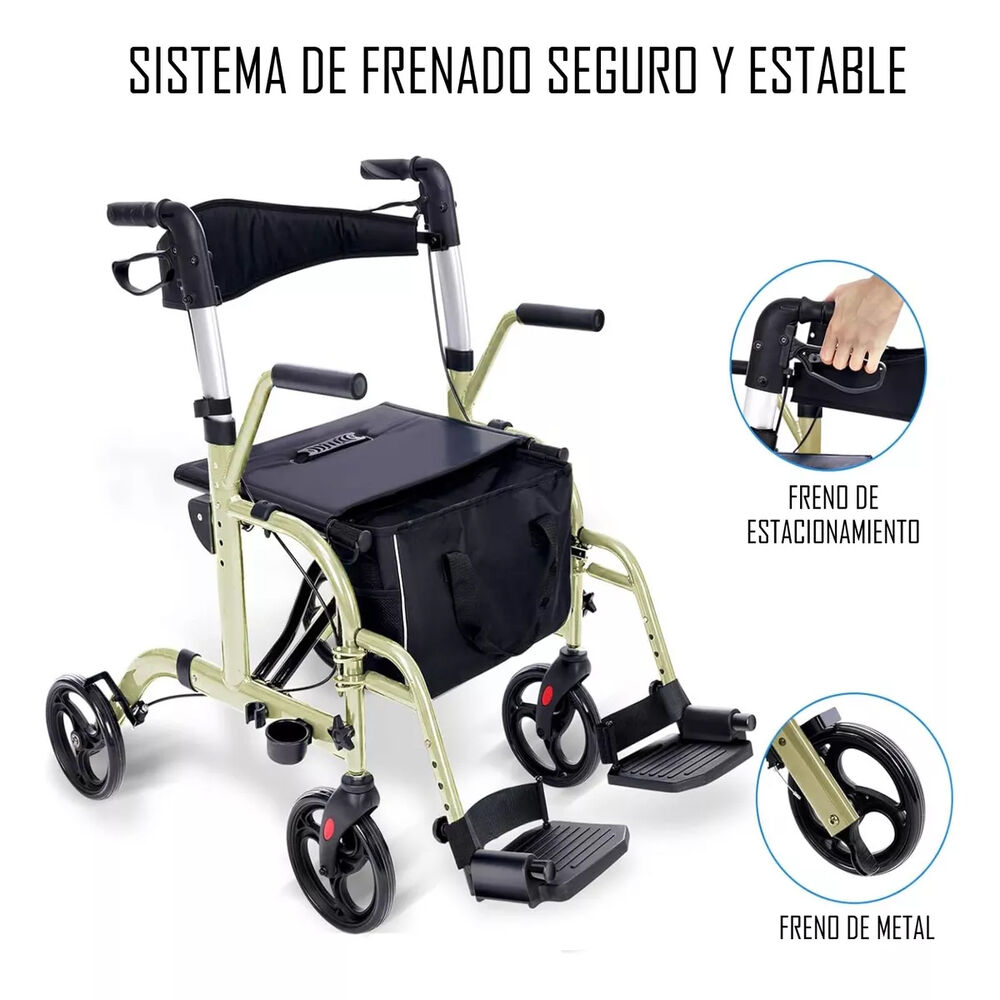 Andador 4 Ruedas Plegable 2 En 1 Silla De Ruedas Apoyabrazos 1001c image number 2.0