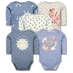 Pack 5 Bodys Ni&ntilde;a Manga Larga Tedmimak 100% Algod&oacute;n Butterfly Garden