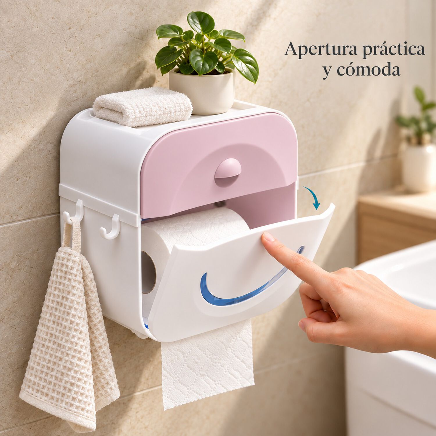 Dispensador De Confort Porta Papel Higi&eacute;nico Con Caj&oacute;n Superior Y Soporte Para Rollo Rosa image number 0.0