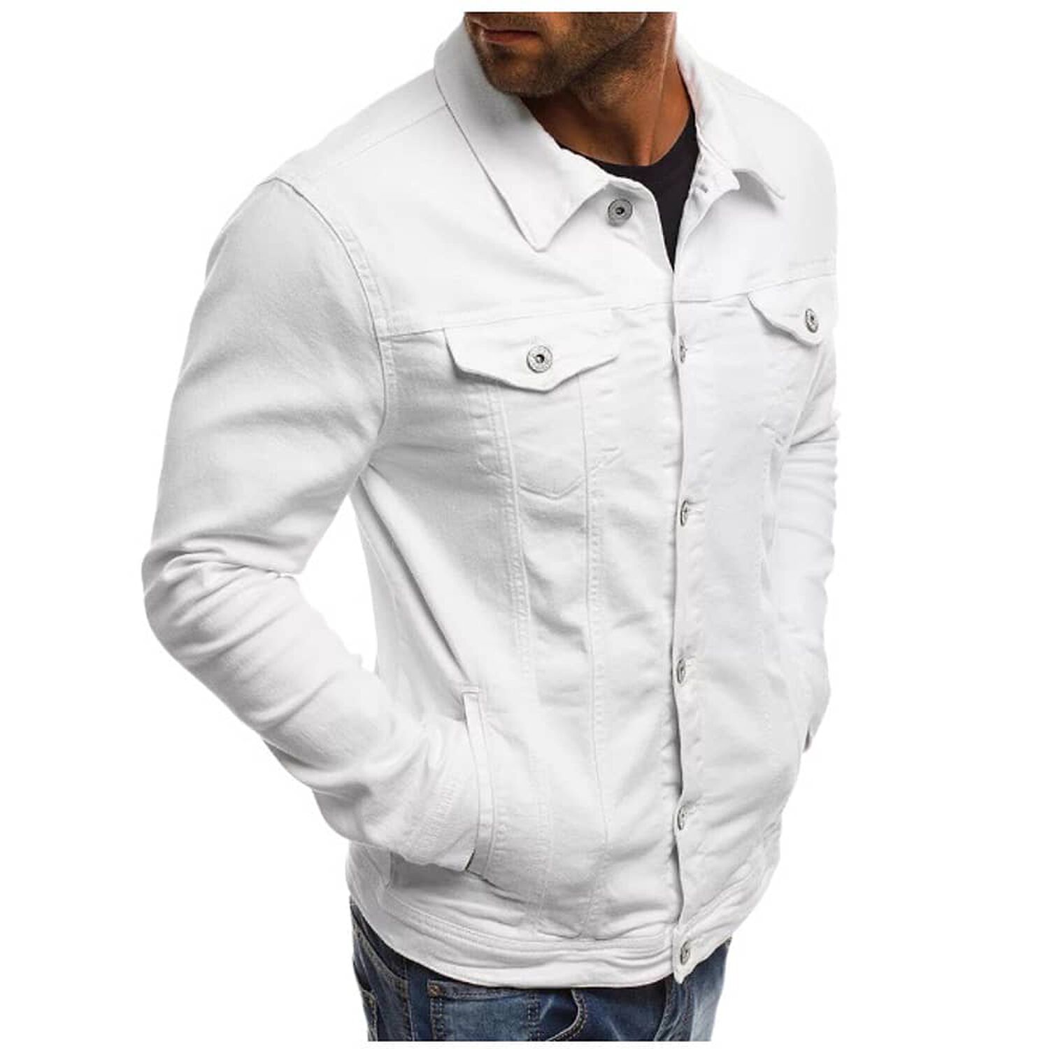 Chaqueta Denim Mezclilla Blanca Hombre image number 1.0