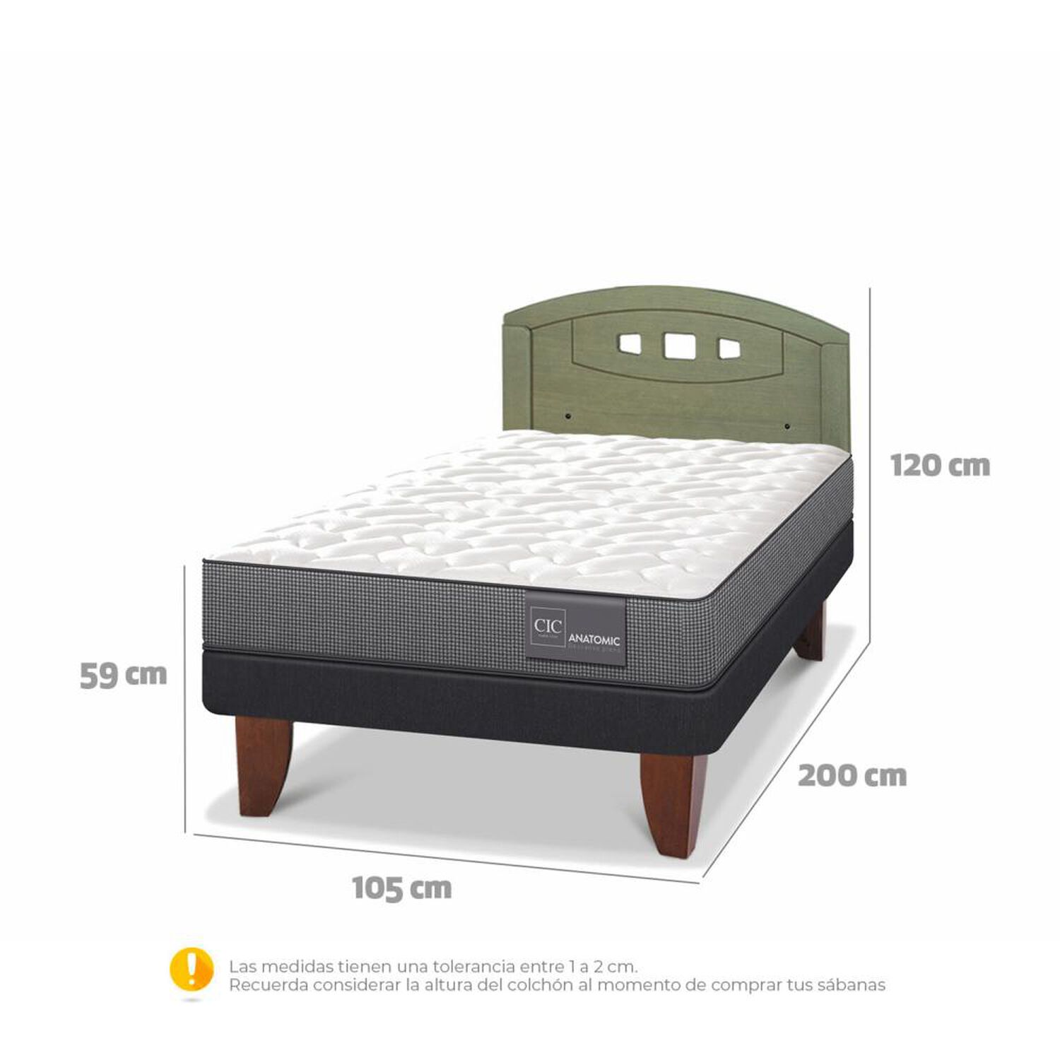 Cama Europea Cic Anatomic / 1.5 Plazas / Base Normal + Respaldo image number 4.0