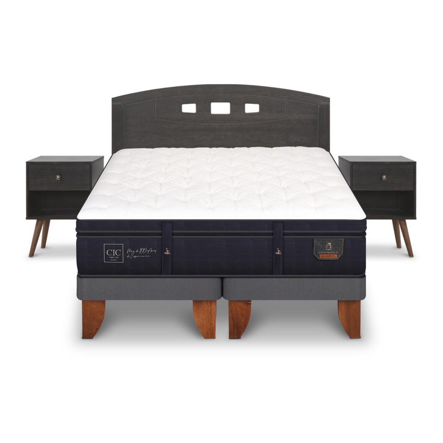 Cama Europea Cic Super Premium / 2 Plazas / Base Dividida + Set De Maderas image number 0.0