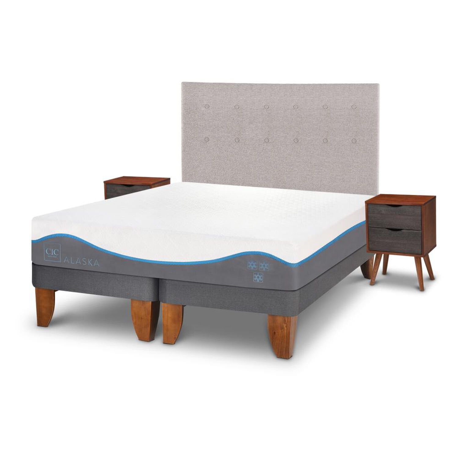 Cama Europea Cic Alaska / 2 Plazas / Base Dividida + Set De Maderas image number 1.0