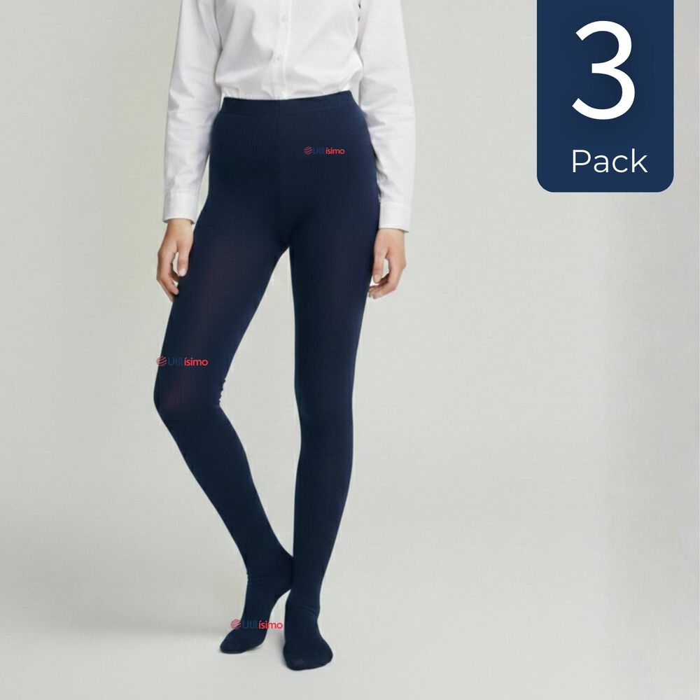 Pack 3 Panty Ballerinas Elasticadas Escolares Ni&ntilde;a Algod&oacute;n Azul image number 0.0