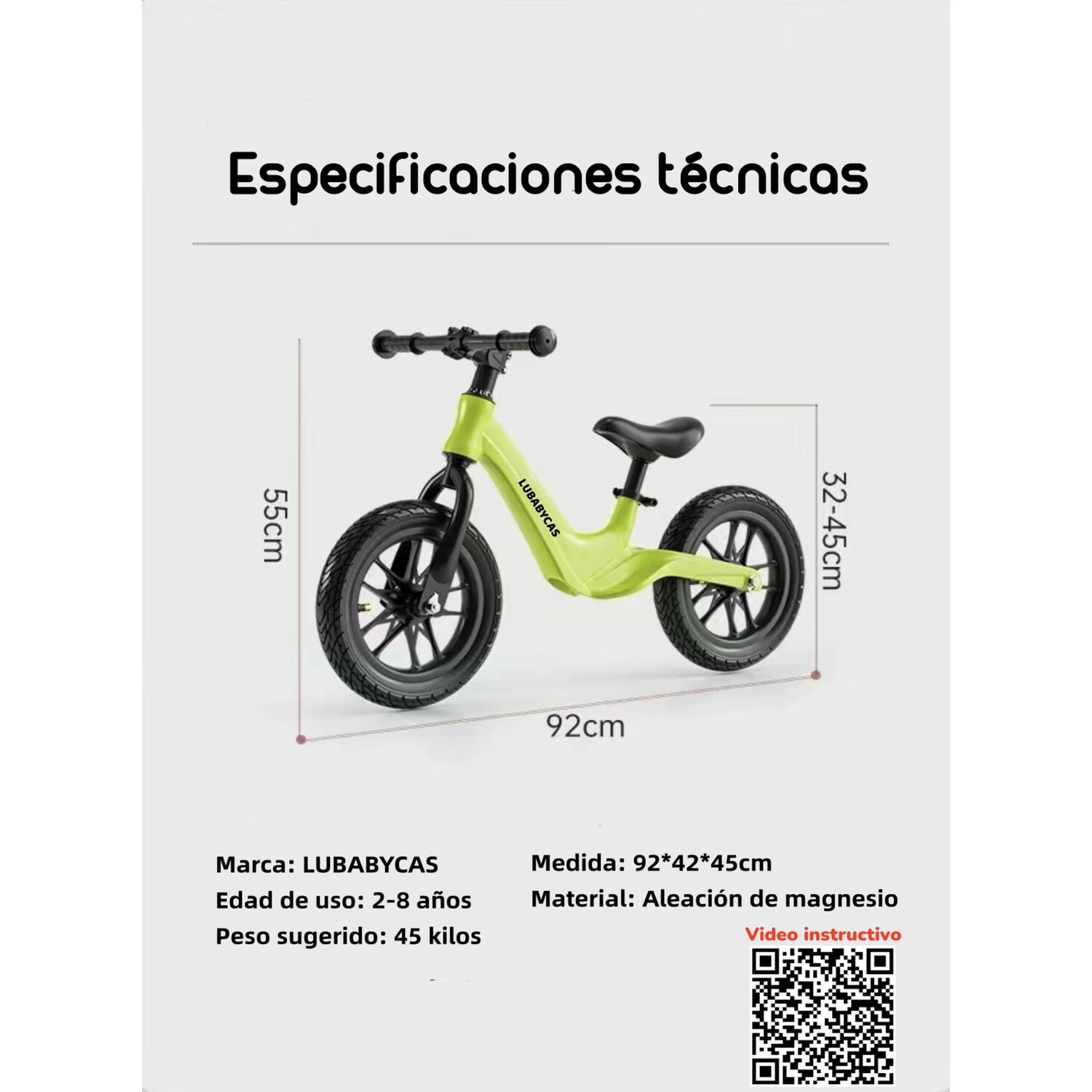 Bicicleta De Equilibrio Aprendizaje 2-8a&ntilde;os Lubabycas Blanca image number 3.0