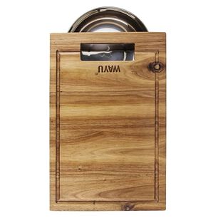 Tabla De Madera Acacia Con Bowl De Acero Circular Wayu Cocina
