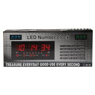 Reloj Digital Pared Luz Led Hora Fecha Temperatura 36x15cm