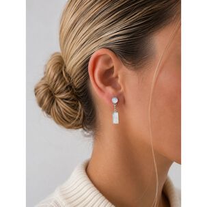 Aros N&aacute;car Rectangular Plata 950 Tornillo Mariposa Colgantes Mujer Elegantes Piedra Blanca.