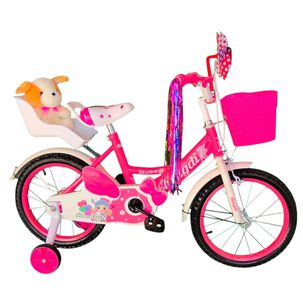 Bicicleta Aro 16 Infantil Con Peluchero Rosado Shengdi