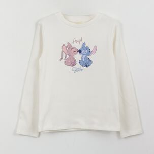 Polera Manga Larga Ni&ntilde;a Rib Lilo & Stitch Blanco Disney