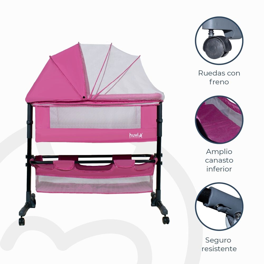 Cuna Colecho Cozy Con Colch&oacute;n Mosquitero Y Canasto Rosa Huvi image number 3.0