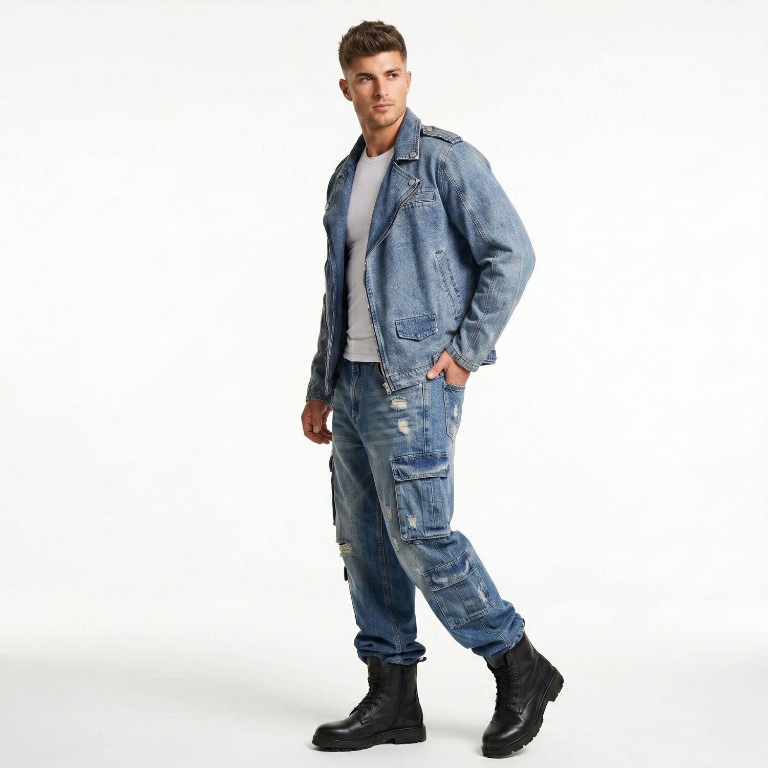 Chaqueta Mezclilla Denim Aviadora Hombre Klhoe image number 1.0