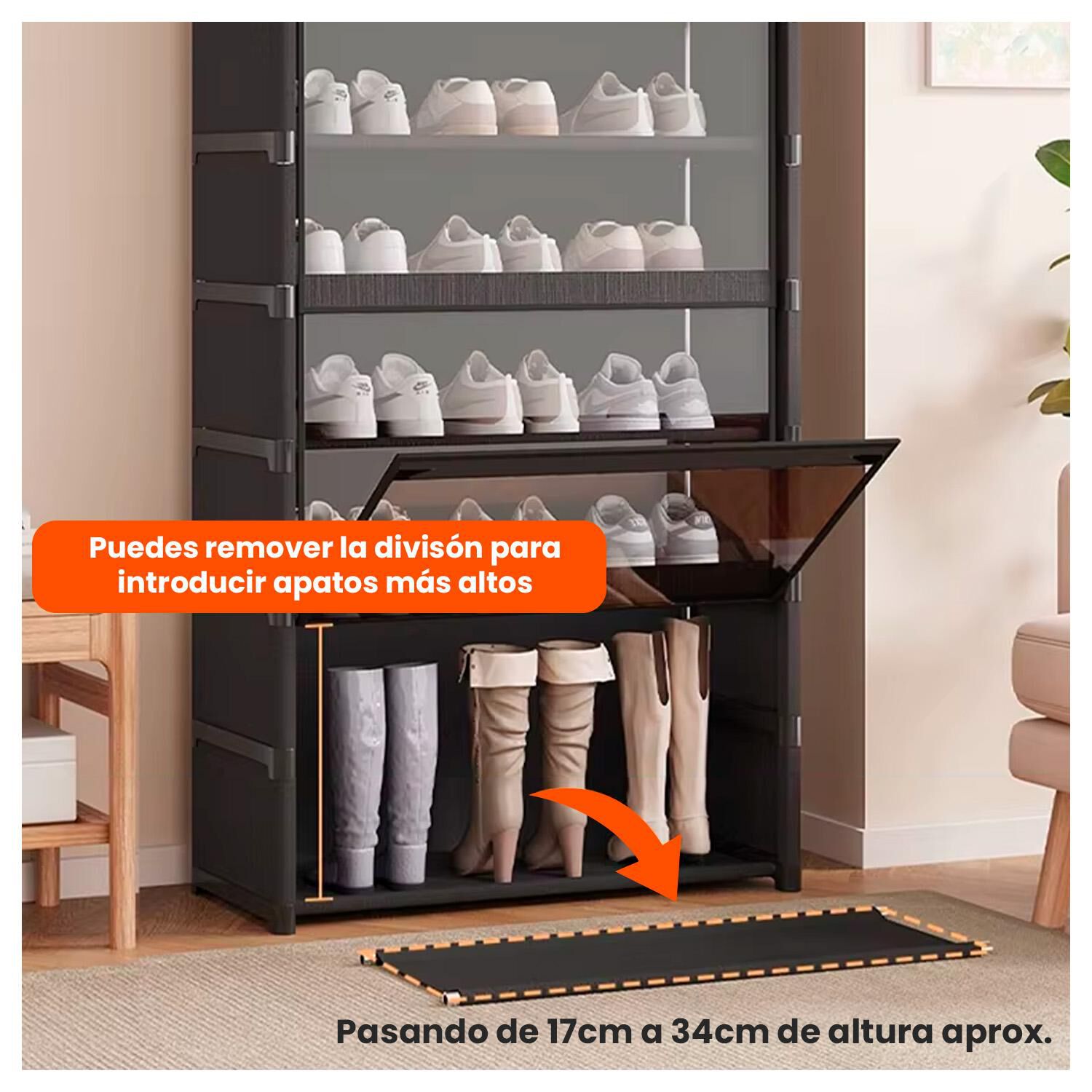 Zapatero Vertical Con Tapa Pet 30x64x139cm 8 Niveles image number 2.0
