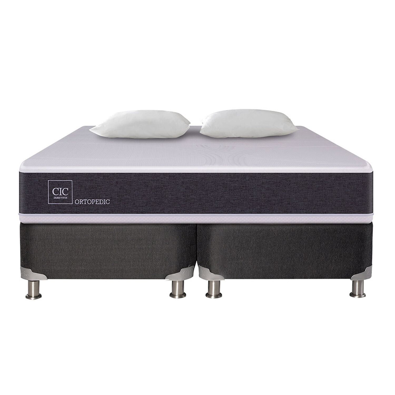 Box Spring Cic New Ortopedic B5 / 2 Plazas / Base Dividida + 2 Almohadas image number 1.0