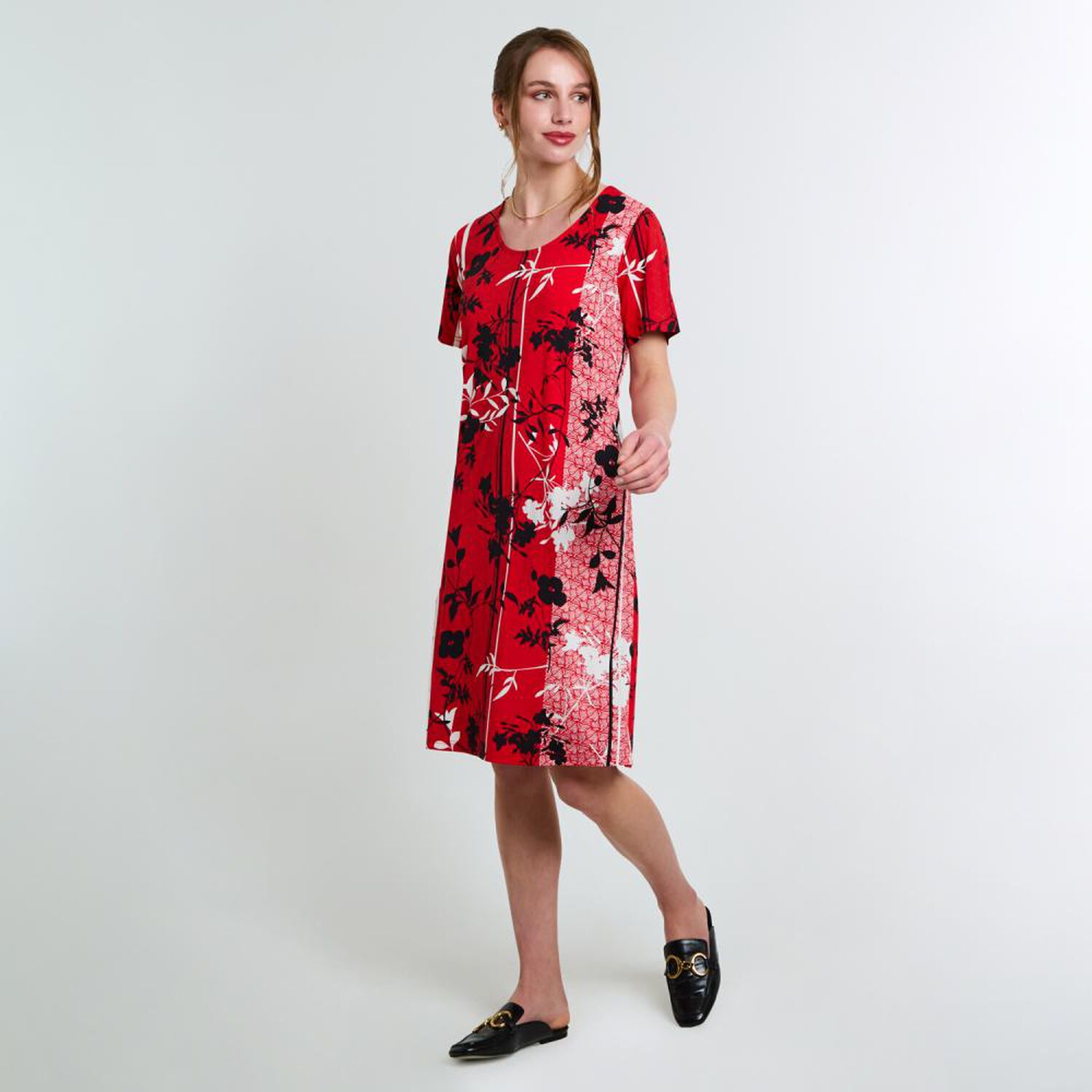 Vestido Full Print Manga Corta Cuello Redondo Mujer Lesage image number 2.0