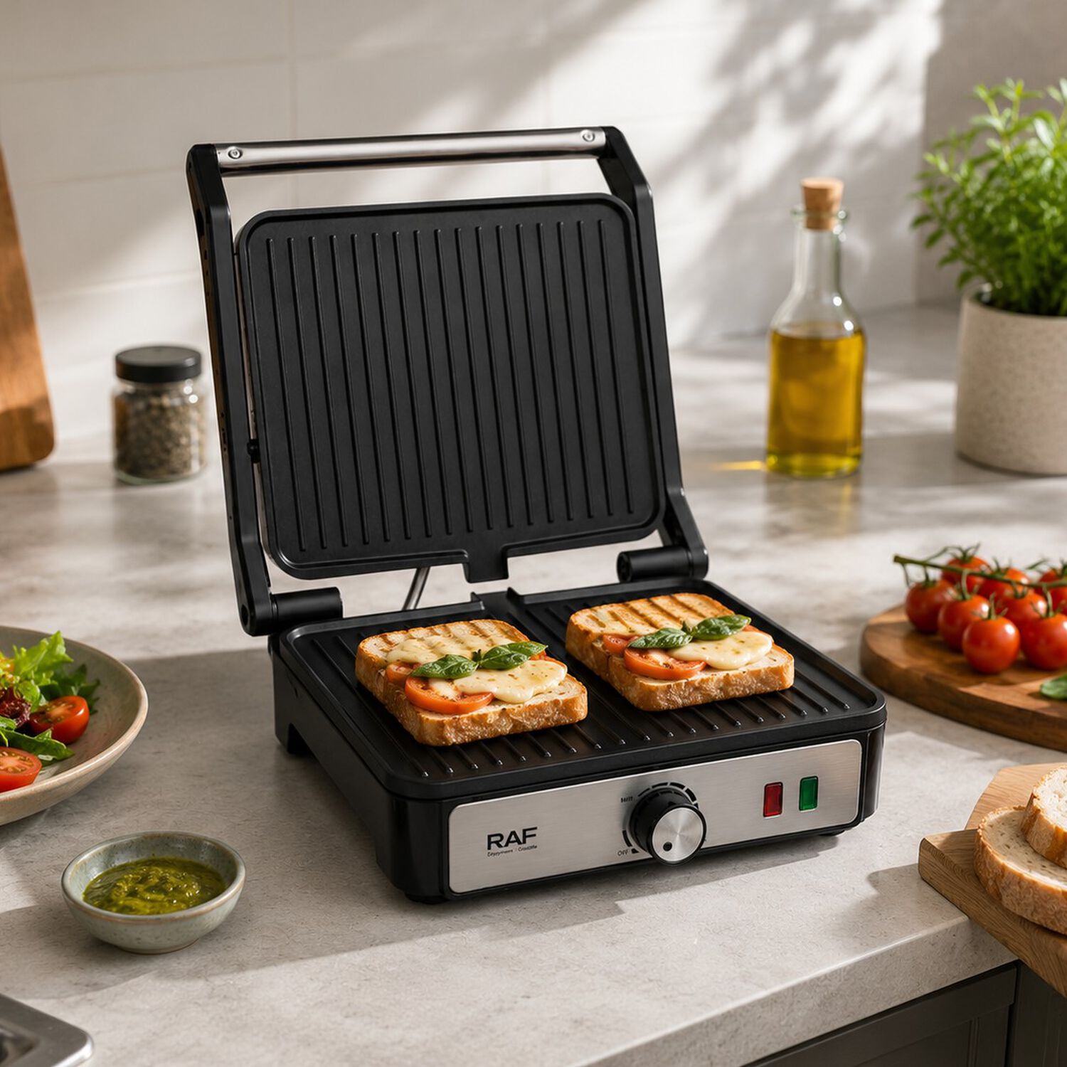Tostador Panini Plancha Parrillera 2000w Con Grill Color Cromo Con Negro image number 5.0
