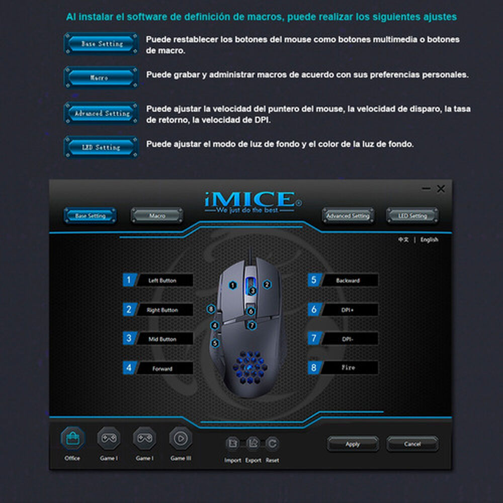 Mouse Gamer Premium Imice T90 7200 Dpi Rgb Shooter image number 2.0