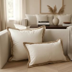 Set De 2 Cojines Decorativos Lino Marfil Con Borde