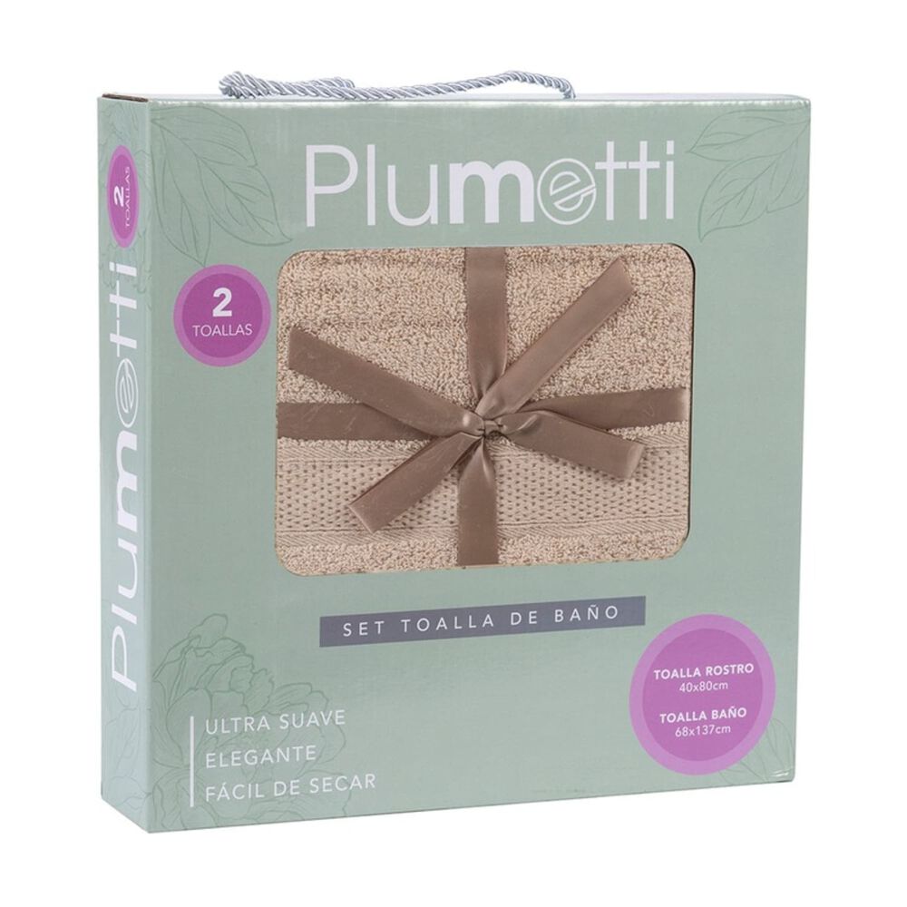 Set 2 Toallas Colorix 380 Grs Caja / Taupe Plumetti image number 1.0