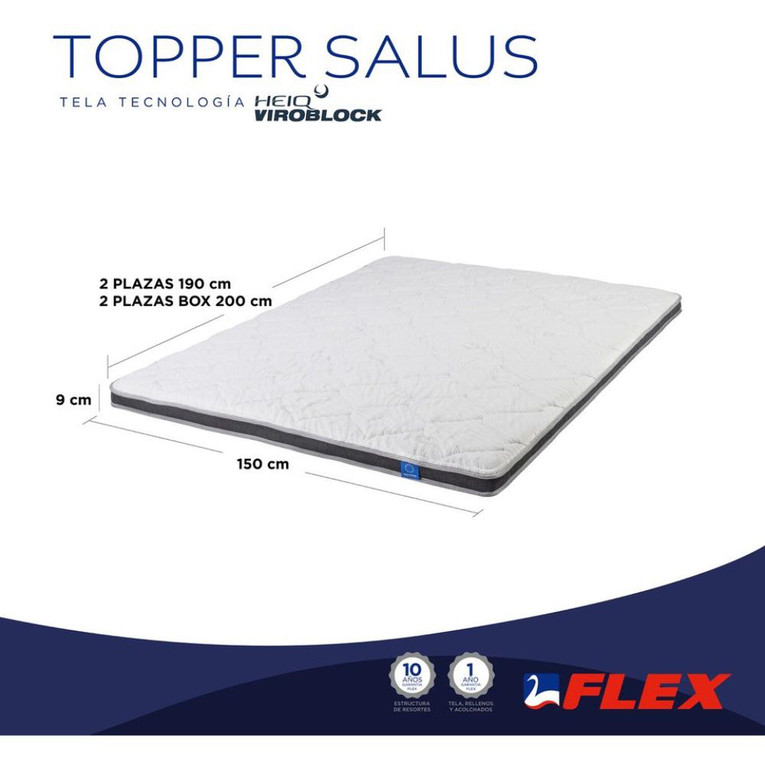 Topper Flex Salus / 2 Plazas / 200x150 Cm + Almohadas image number 7.0