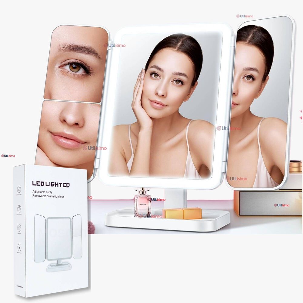 Espejo De Maquillaje Tri Plegable Con Luces Led Recargable image number 0.0