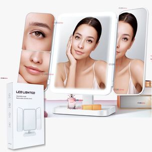 Espejo De Maquillaje Tri Plegable Con Luces Led Recargable