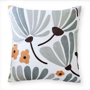 Cojin Bordado 45x45 Cm Flor Gris