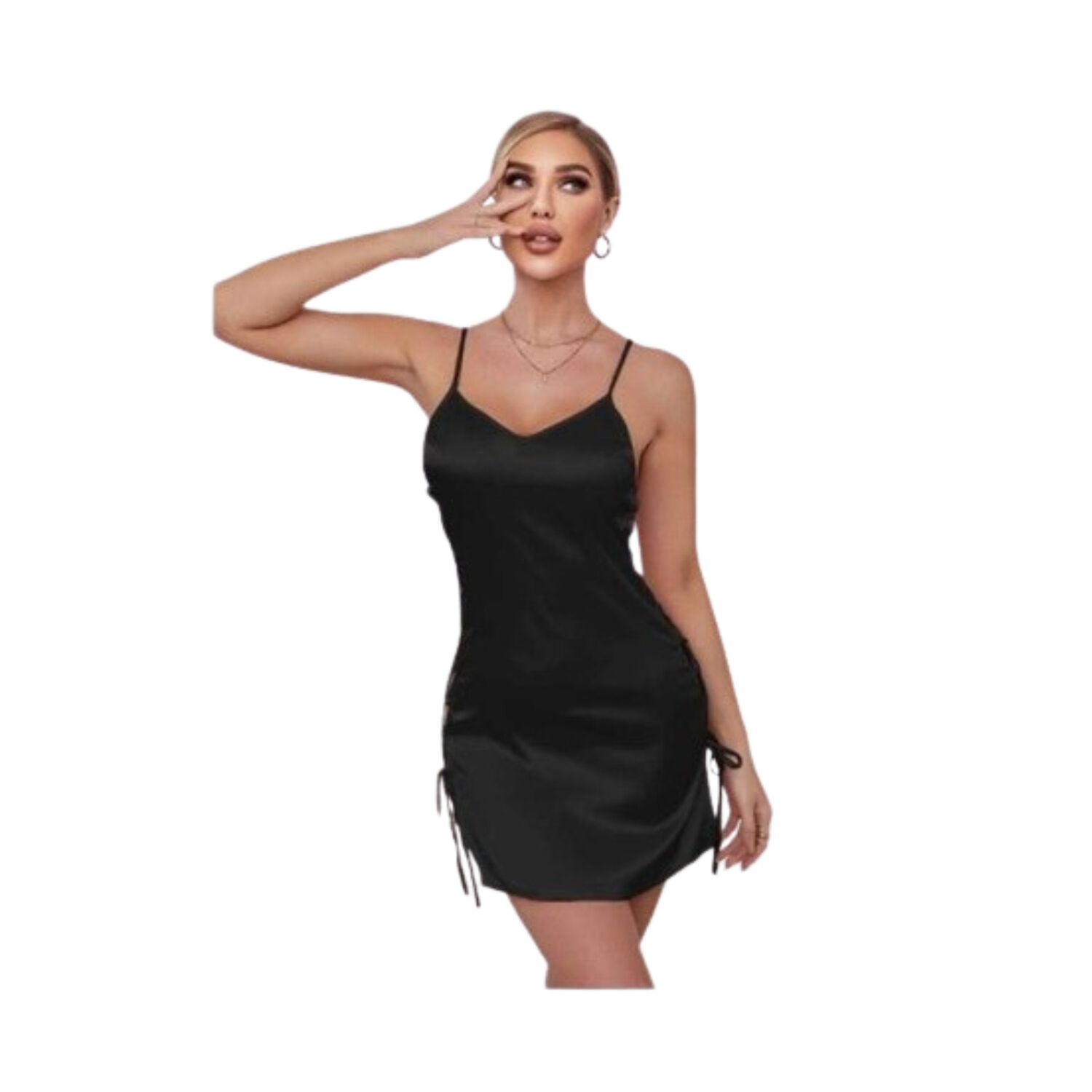 Lenceria Vestido Saten Cordon Lateral Erotico Dormir Sexy image number 1.0
