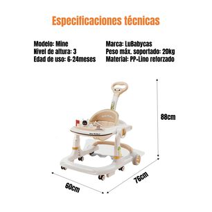 Andador Caminador Con Manilla Y Luces Mine Blanco Lubabycas