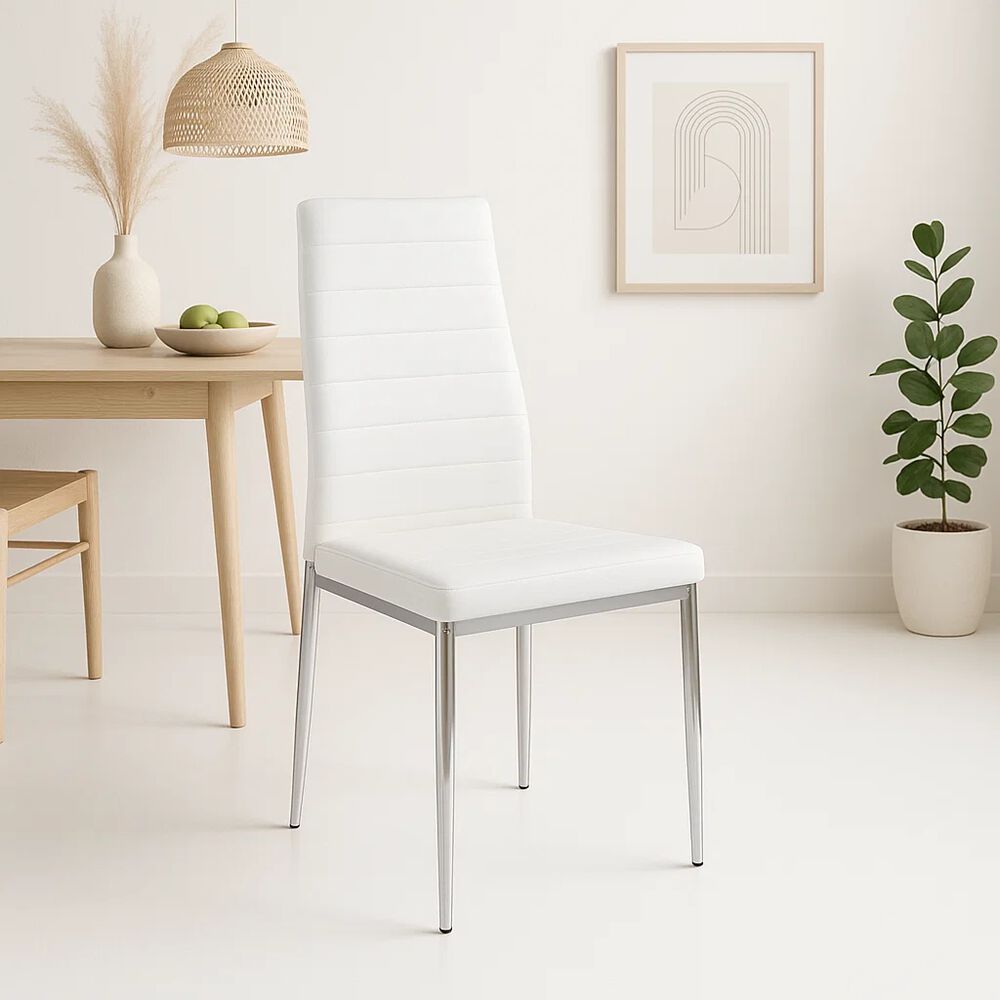 Silla Dining Acolchada Liana Con Patas Cromadas - Blanca image number 1.0
