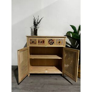 Arrimo De Madera Con Rat&aacute;n Natural 4 Cajones Y 2 Puertas
