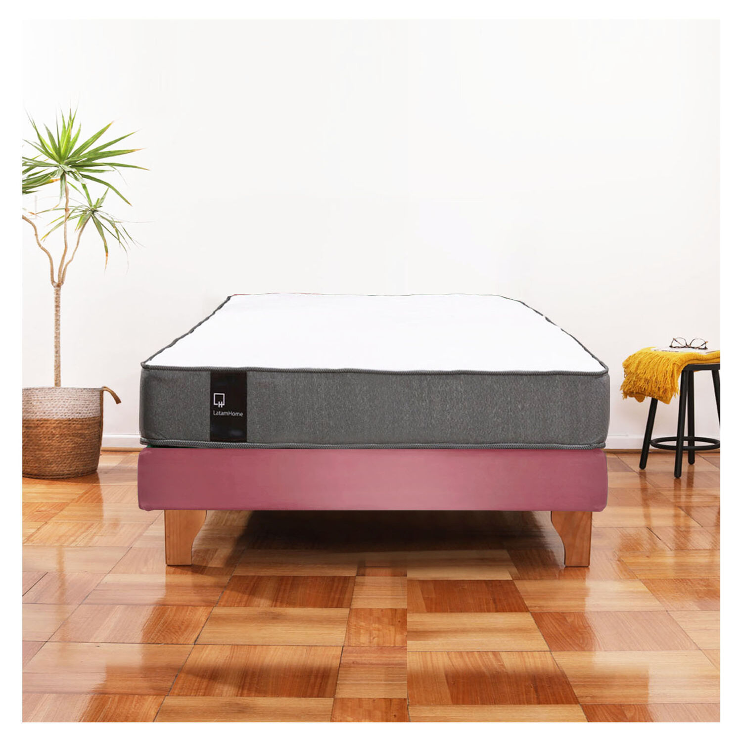 Cama Europea Zen Best 1.5 Plaza Tela Velvet Palo Rosa image number 0.0