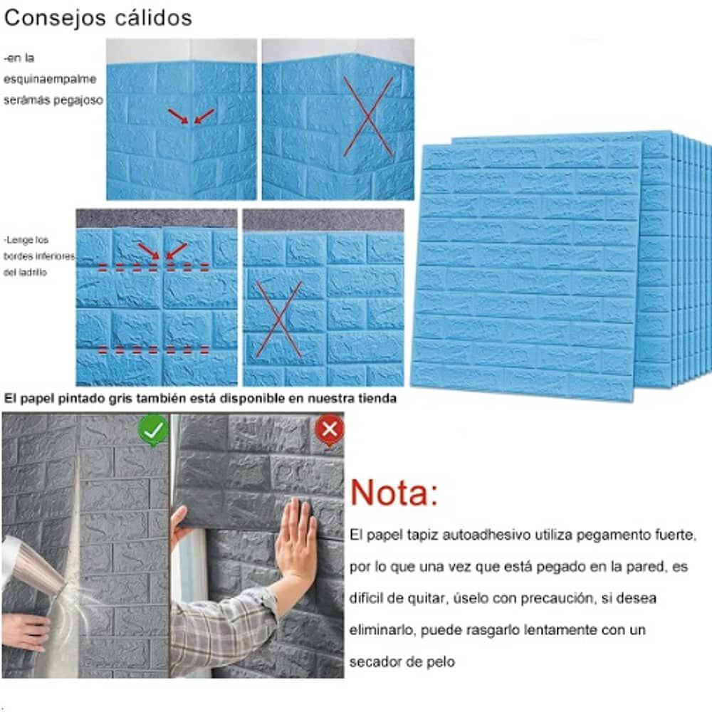 Pack 10 Lamina Papel Mural Autoadhesivo 3d Celeste image number 2.0