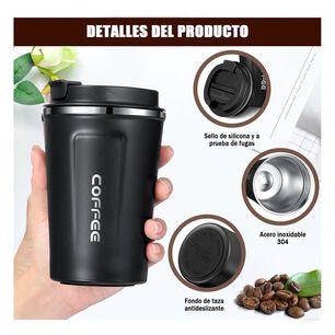 Termo Mug Caf&eacute; 380ml Acero Inoxidable Port&aacute;til Negro