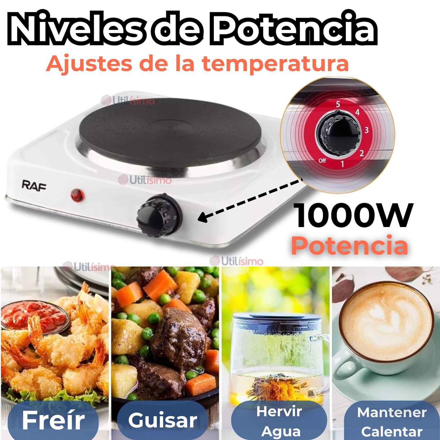 Cocina El&eacute;ctrica Port&aacute;til 1 Plato 1000w De Potencia Blanco image number 3.0
