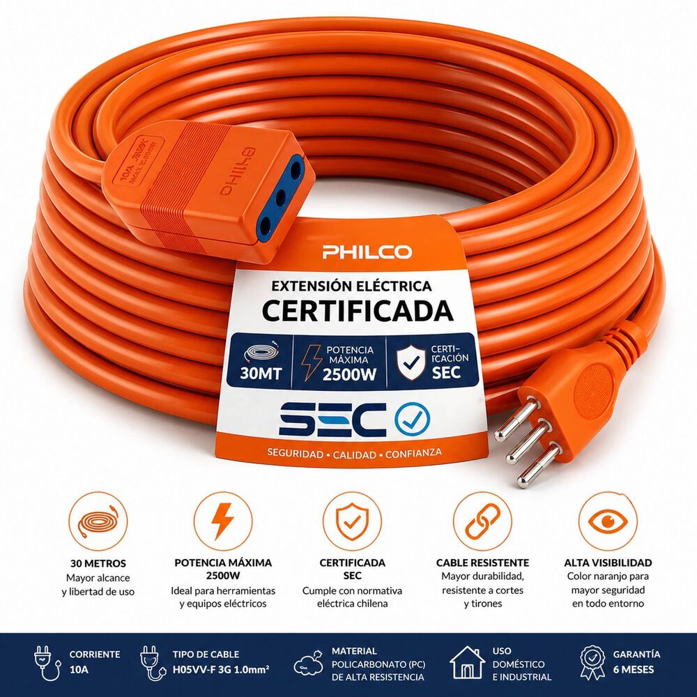 Extensi&oacute;n El&eacute;ctrica 30 Metros Sec Xt49 / 2500w / 10a Naranjo image number 2.0