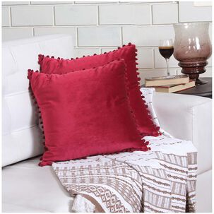 Pack De 02 Fundas De Coj&iacute;n De Terciopelo Con Pompon 45x45 Burdeo