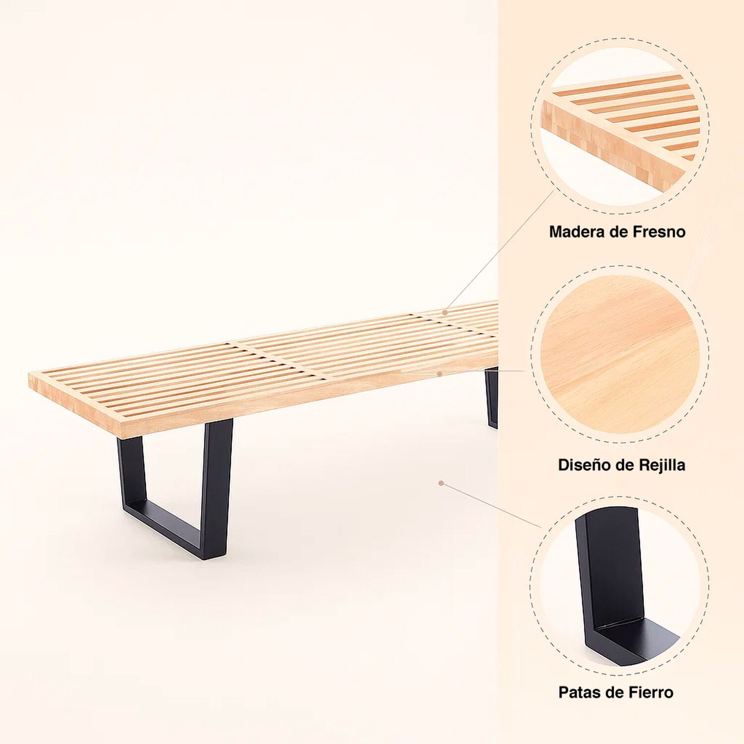 Banqueta De Madera Y Metal George Nelson 160cm image number 4.0