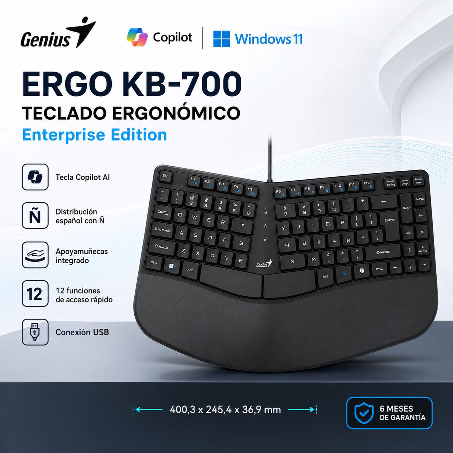Teclado Ergon&oacute;mico Con Apoya Mu&ntilde;ecas Enterprise Copilot Ai image number 4.0