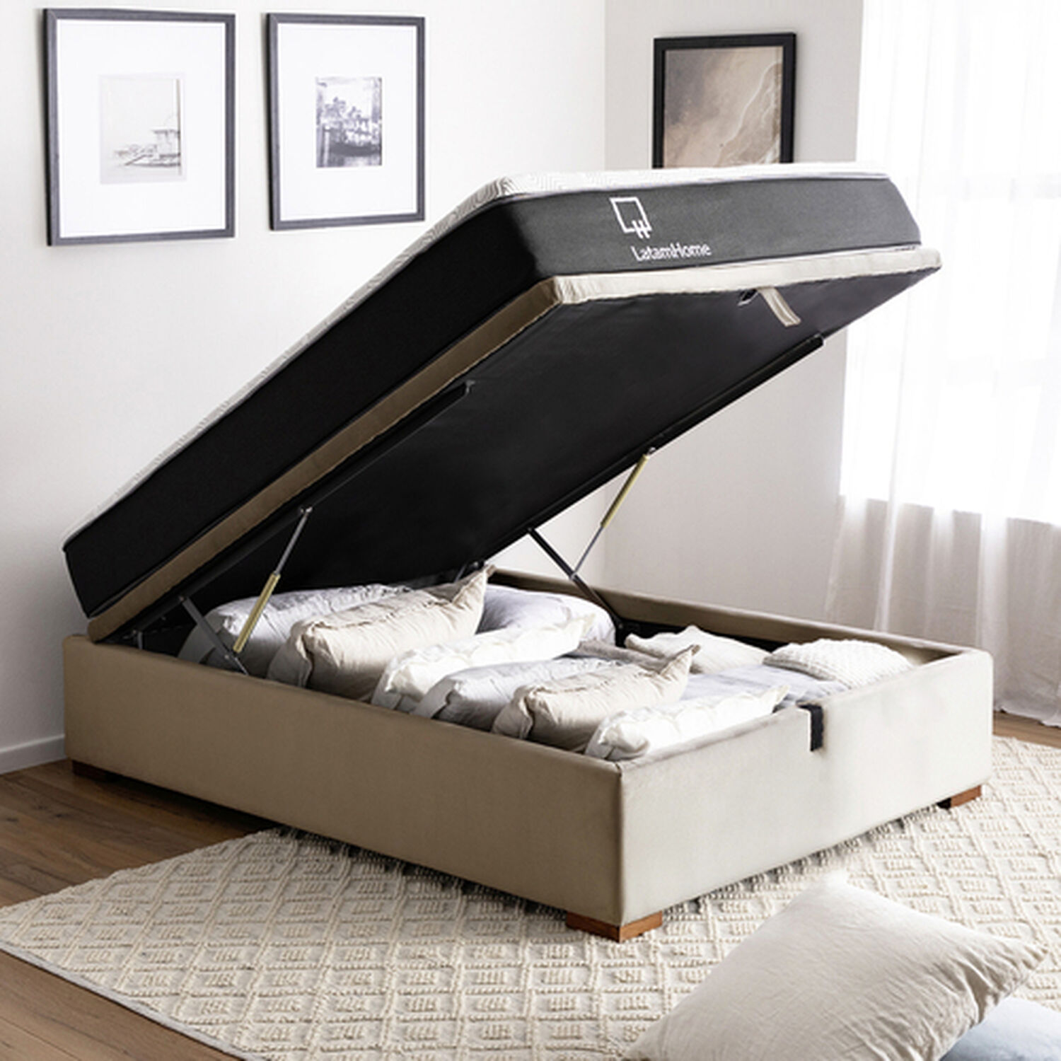 Cama Funcional Boxet 1 1/2 Plaza Colchon Resortes New Top Funda Lavable Beige image number 0.0