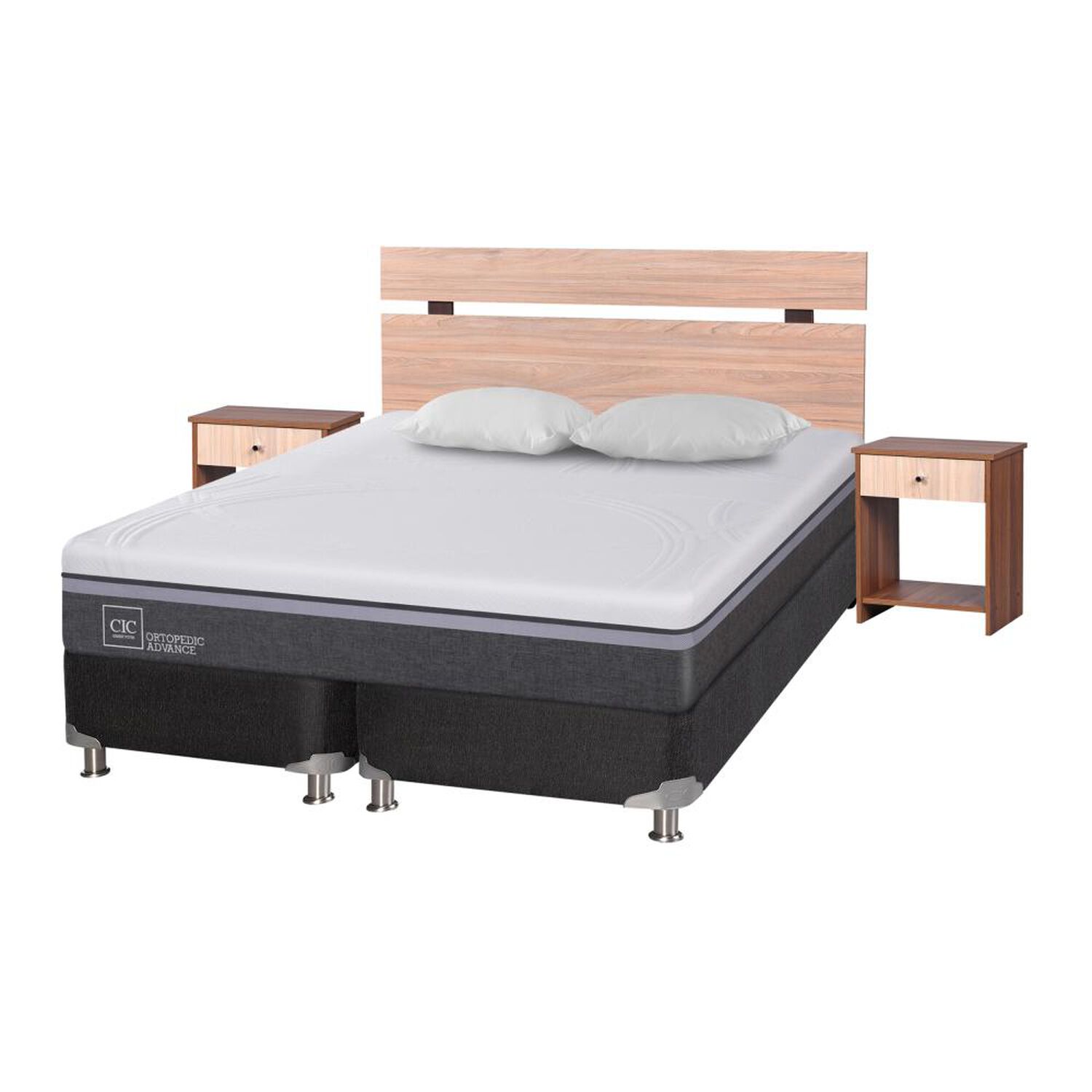 Box Spring Cic Ortopedic B5. / 2 Plazas / Base Dividida + Set De Maderas + Almohada image number 1.0